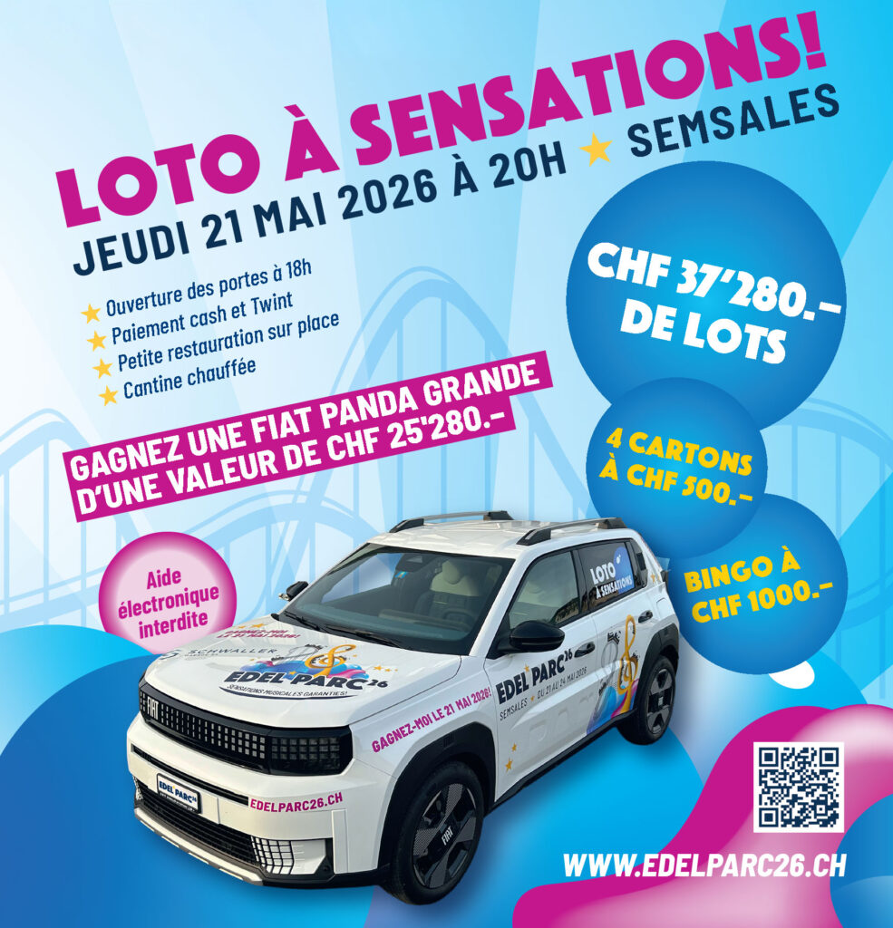 Loto - CHF 37’280.– de lots - Giron des musiques de la Veveyse - Jeudi 21 mai 2026 à 20h